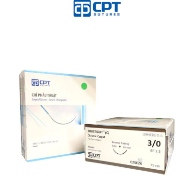 Chỉ phẫu thuật tự tiêu tan chậm CPT Trustigut (C) Chromic Catgut số 3/0 - C25E26