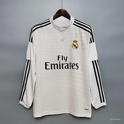Áo Bóng Đá Retro Real Madrid 2014 Dài Tay - Sân Nhà bản cao cấp vải Cotton Polyester