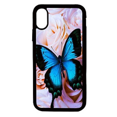 Ốp lưng cho điện thoại Iphone Xs Bướm xanh hoa trắng - Hàng chính hãng