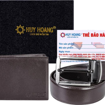Bộ Ví & Thắt Lưng Nam Da Bò Huy Hoàng HT2103-HT4130 (23 x 11,5 cm) - Nâu