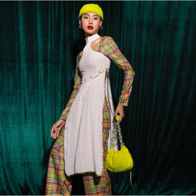 Áo Dài Croptop Cách Tân Tartan - 