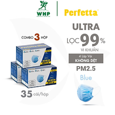 Combo 3 hộp Khẩu trang y tế 4 lớp Perfetta Ultra Lọc bụi, kháng khuẩn, kháng vi rút, lọc bụi mịn 2.5pm (35 cái/hộp)