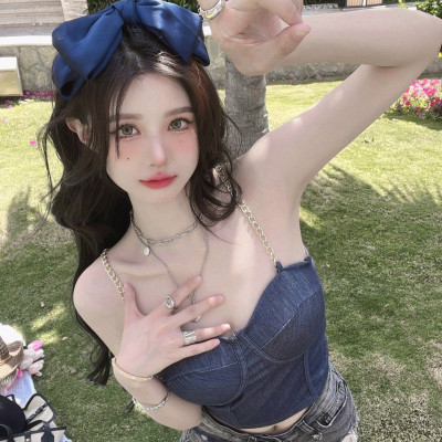 Áo Bra Nữ Dây Xích Chất Denim Mềm Dáng Lửng Sẵn Đệm Ngực Siêu Hot