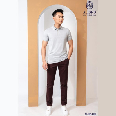 Áo polo, áo phông, áo thun cổ bẻ nam màu ghi sáng Aligro chất liệu cotton, không xù, không bám dính, tôn dáng ALGPLO80