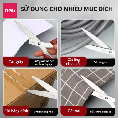 Kéo Văn Phòng Lưỡi Thép Không Gỉ Deli - Kéo Cắt Giấy Đa Năng Học Sinh Văn Phòng - Nhiều Kích Thước 16/17/18/21 CM