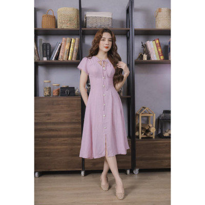 Váy Nữ Vải Xước Màu Tím Cao Cấp 23V045 Pi Style