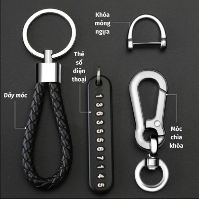 Móc Chìa Khóa  Kèm Thẻ Ghi Chú Chống Thất Lạc Cho Xe Máy Xe Đạp Xe Ô Tô Móc Khóa Nhà Kèm Móc Khóa Thép Dây PU Thời Trang