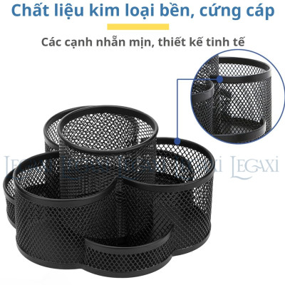 Khay đựng bút XOAY 360 ĐỘ, khay bút 7 NGĂN  để bàn kim loại Văn Phòng, Đựng Mỹ phẩm, Điều Khiển TV