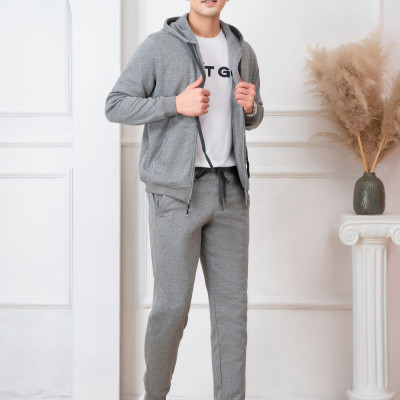 Bộ nỉ kéo khóa ALIGRO có mũ màu ghi nhạt BN.18