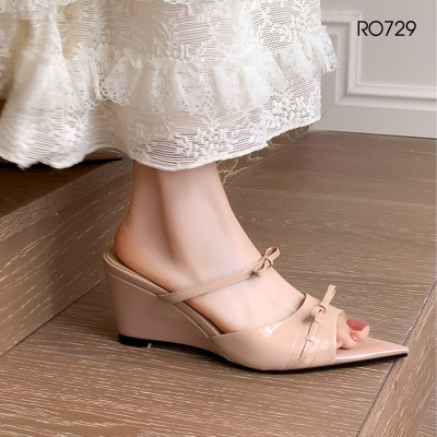 Dép nữ mũi nhọn, đính nơ, đế xuồng ROSATA RO729 - 7p - Bạc, Nude - BKSTORE