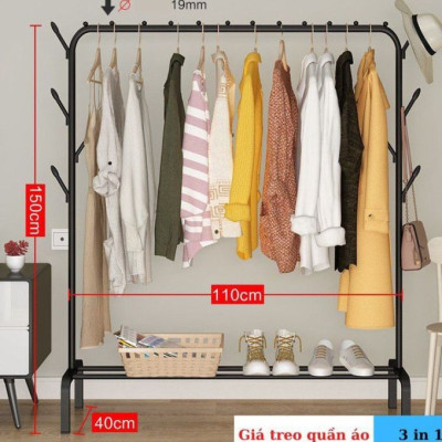 Giá treo quần áo KG44 kèm 8 móc bên hông khung kim loại chắc chắn tiện lợi đa năng 150x110cm - Hàng chính hãng