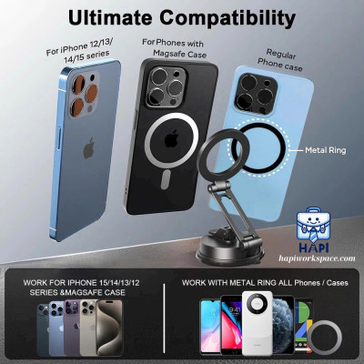 Giá đỡ điện thoại từ tính hàng chính hãng WiWU Wi-CH055 có thể gập lại và xoay 360 độ, dễ dàng mang theo, phù hợp dùng trên ô tô