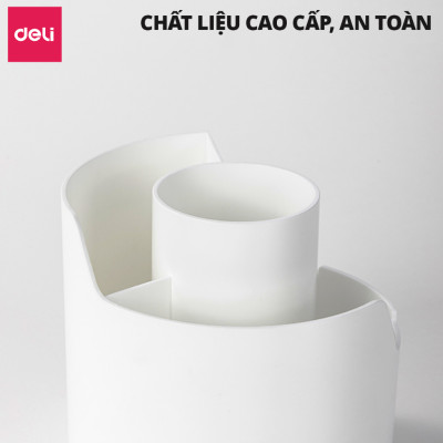 Ống Bút Xoay 360 Độ Deli - Hộp Đựng Bút Tròn Nhiều Ngăn Để Bàn Tích Hợp Giá Đỡ Điện Thoại - Tặng Kèm Sticker