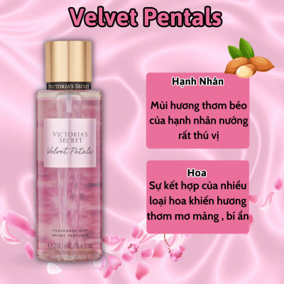 Body Mist Victoria Secret Chính Hãng Velvet Petals, Xịt Thơm Body Toàn Thân Hương Nước Hoa 250ml