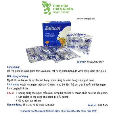 Combo 2 hộp 20 viên - Viên ngậm ho thảo mộc Zalocol Hỗ trợ giảm đờm, đau rát họng, khản tiếng - Genat - Giao 2H HCM
