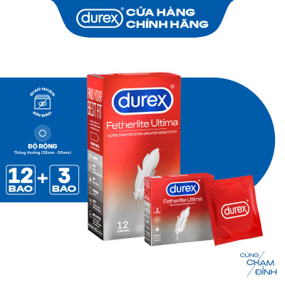Bộ bao cao su Durex Fetherlite Ultima siêu mỏng, size 52 mm, 1 hộp 12 bao và 1 hộp 3 bao