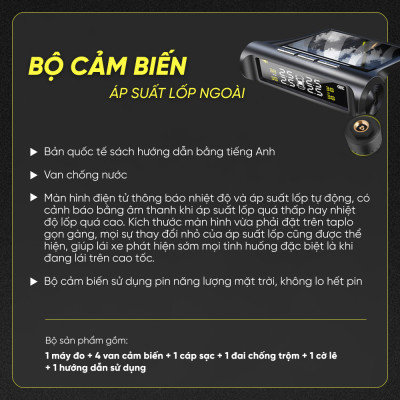 Cảm biến áp suất lốp ô tô TPMS màn hình led màu van ngoài {Bảo hành 3 tháng} - cảm biến áp suất lốp van ngoài TPMS..