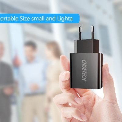 Cóc củ sạc nhanh 2 cổng USB Type A hiệu CHOETECH C0028 hỗ trợ sạc nhanh 5V-2.2A/Port trang bị chip sạc thông minh, đèn LED báo điện áp - Hàng chính hãng