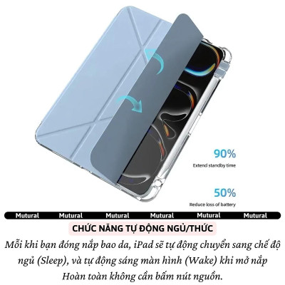 Bao da Cho IPAD Gen 11 A16 2025 / Gen 10 10.9 inch 2022 hiệu Mutural Clear Pro - Lưng PC trong suốt , viền TPU, Có Khay Đựng Bút, Bao Da Thông Minh, tự động tắt mở màn hình - Hàng nhập khẩu