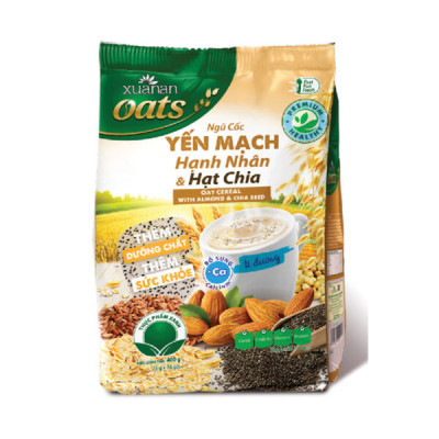 Combo 2 túi: Ngũ Cốc Yến Mạch Hạnh Nhân Hạt Chia 400G + Ngũ Cốc Dinh Dưỡng Canxi 400G [ít đường](Tặng Kèm 1 Túi Yến Mạch 150G)