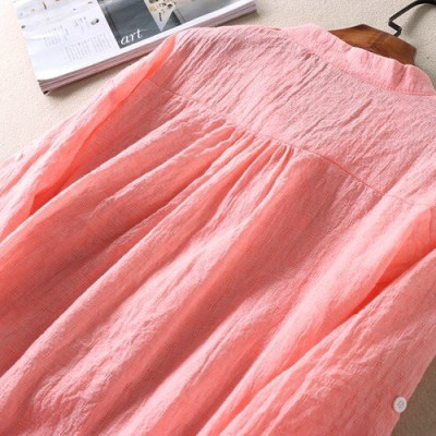 Áo sơ mi nữ chất đũi mát cổ tàu 2 túi S99