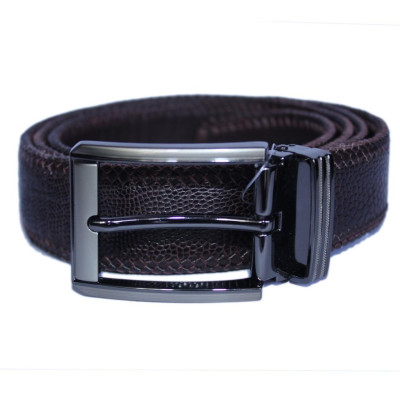 HP4461 - Dây nịt nam da đà điểu Huy Hoàng đan viền 3,5P đầu kim màu nâu đất