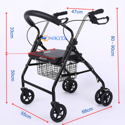 Xe tập đi bốn bánh cho người già có ghế ngồi, có giỏ đựng đồ, gấp gọn khi không sử dụng, chính hãng Nikita 