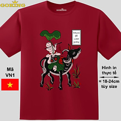 Chăn trâu thổi sáo, mã VN1. Áo thun tranh Đông Hồ Việt Nam siêu đẹp cho cả gia đình. Form unisex cho nam nữ, trẻ em, bé trai gái. Quà tặng ý nghĩa cho bố mẹ, con cái, bạn bè, doanh nghiệp, hội nhóm