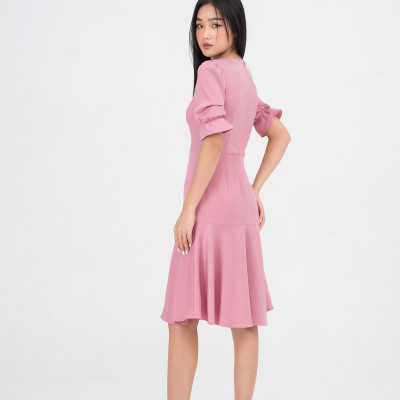 De Leah - Đầm Xoè Tay Lỡ Cúc Trai H