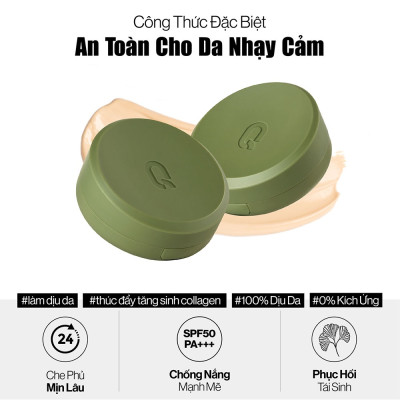 Phấn nước trang điểm căng bóng thuần chay GLAMRR Q VEGAN SUPER GLOW CUSHION (1 lõi x 15g) by Gilaa