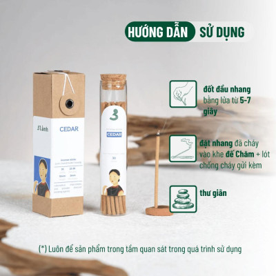 Nhang Thủ Công Gỗ Bách Cedar 3 Lành Hộp 30 Que 100 % Tự Nhiên Tặng Kèm Đế Chăm Không Hóa Chất Xông Thơm