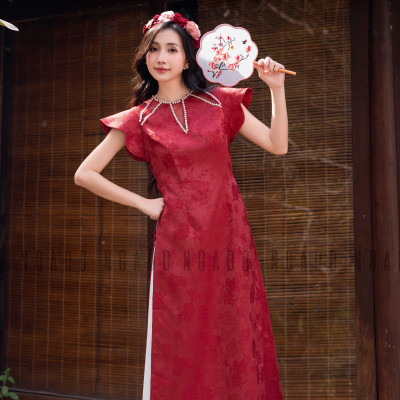 Áo dài Cát Châu NGADO , áo dài đỏ , áo dài Tết