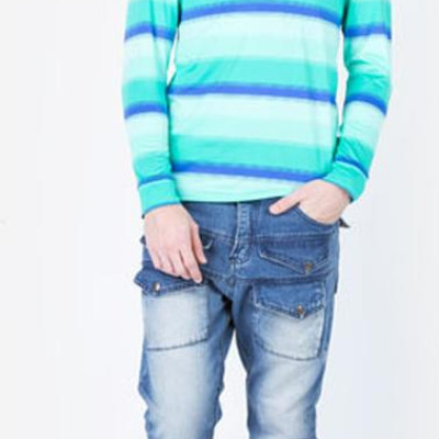 Áo thun nam dài tay kẻ ngang màu xanh lá aligro ALGAPD007