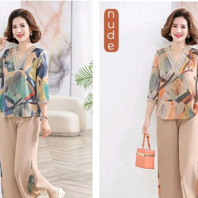 Đồ bộ trung niên cho bà cho mẹ, chất liệu Lụa Hàn mát, thấm hút mồ hôi, đồ bộ nữ kiểu set đi chơi , bộ đồ trung niên, Nesa Shop