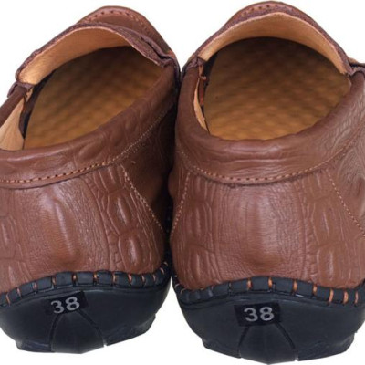 Giày mọi nâu Trường Hải da bò vân cá sấu đế cao su GM0100