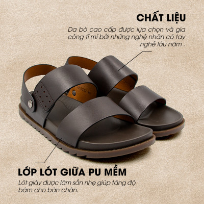 Sandal Tomoyo Da Bò Thật Đế Rãnh Chống Trượt TMS302