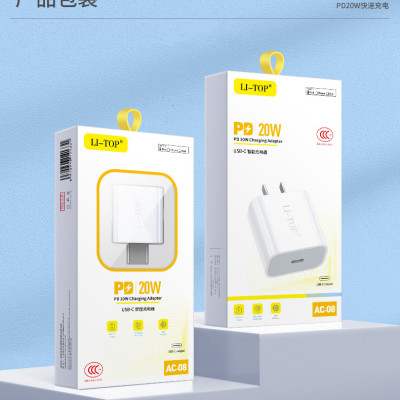 Củ sạc nhanh LI-TOP AC08, PD 20W, đạt chứng nhận 3C tiêu chuẩn quốc gia về an toàn thiêt bị điện, hàng chính hãng bảo hành 12 tháng