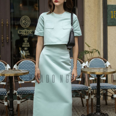 Set áo váy xanh mint NGADO , váy nữ , set đồ nữ , Set áo chân váy