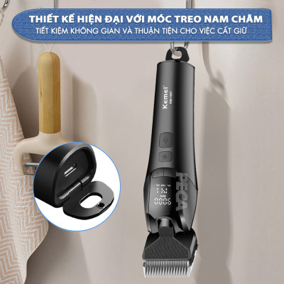 Tông đơ cắt tóc chuyên nghiệp Kemei KM-1858 lưỡi cắt mạ carbon công suất 10W điều chỉnh 5 mức tốc độ - Hàng chính hãng