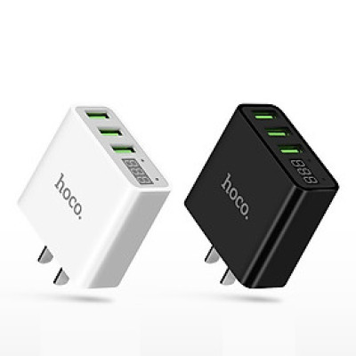 Cốc Sạc HOCO 3 cổng USB C15 điện áp 3A - màn hình LCD hiển thị điện áp (Đen hoặc trắng) - Hàng nhập khẩu