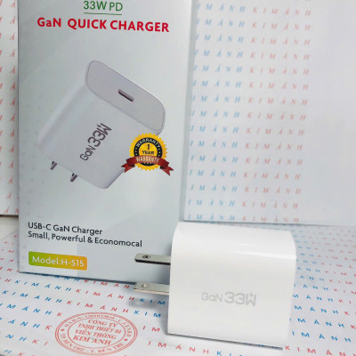 Củ sạc nhanh GaN Ham mer H-S15 công suất 33W, Check Qr hàng chính hãng, bảo hành chính hãng 12 tháng