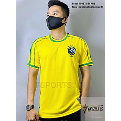 Áo Bóng Đá Retro Tuyển Brazil 1998 - Sân Nhà bản cao cấp vải Cotton Polyester