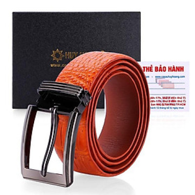 HP4832 - Dây nịt nam da cá sấu Huy Hoàng gai bụng 4P đầu kim màu vàng