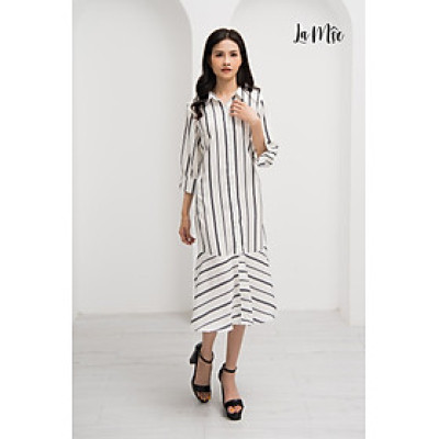 Đầm Lụa Đuôi Cá Tùng Nhún Bèo Sọc Maxivic, La Mộc - LM92110