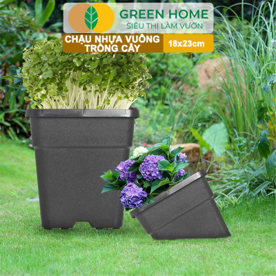 Chậu Vuông Trồng Cây Greenhome, Nhiều Kích Thước, Nhựa Cứng, Thoát Nước Tốt, Trồng Hoa, Kiểng Lá