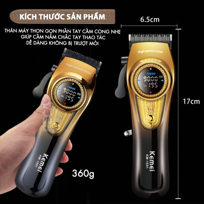 Tông đơ cắt tóc chuyên nghiệp Kemei KM-1691 lưỡi cắt mạ carbon công suất 10W điều chỉnh 40 mức tốc độ - Hàng chính hãng