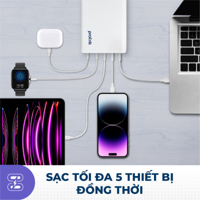Củ sạc nhanh Prolink GD520001 5 cổng 200W (PD 3.0 & QC4+) công nghệ GAN phù hợp iPhone, Macbook, iPad, Laptop, Tablet - Hàng chính hãng