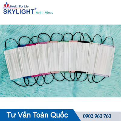 Khẩu trang y tế Skylight 4 lớp - màu Trắng có viền – Hộp 50 cái