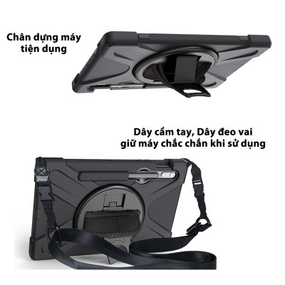 Ốp Lưng dành cho Samsung Galaxy Tab S10 Plus/S10 Ultra/S10 FE/S9/S9 FE/S9 Plus/S9 Plus FE/S9 Ultra/Tab S8 Plus/S8 Ultra/S7 Plus Có Chân Dựng, Dây Đeo Vai Và Tay Chống Sốc hiệu Zaki - Hàng Chính Hãng