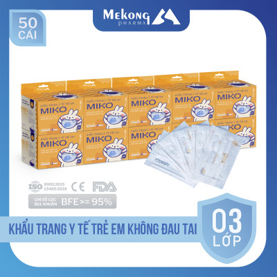Combo 10 Hộp Khẩu trang y tế trẻ em Miko Họa tiết cao cấp, có dây đeo mềm không đau tai